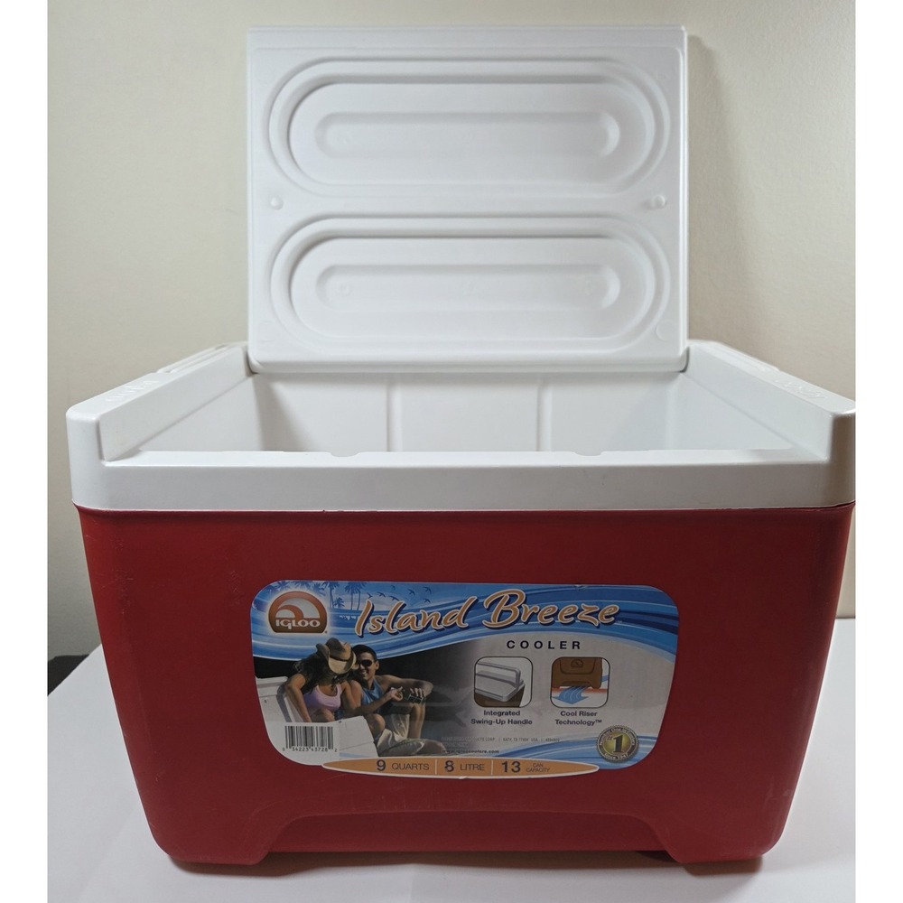 Igloo Cooler Lunchbox Island Breeze Red‎ & White W/Handle Made In USA